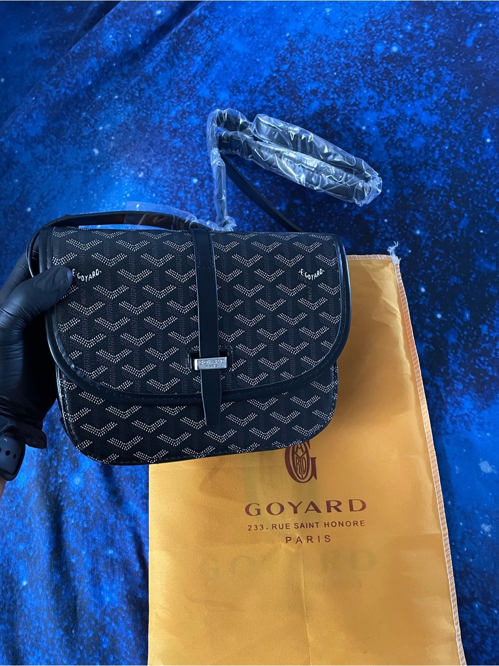 & Other Stories Black Patterned Canvas Messenger Bag